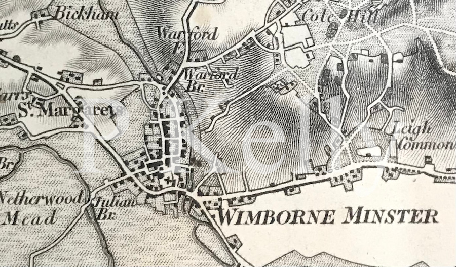 Map of Wimborne, Dorset. Mudge 1811