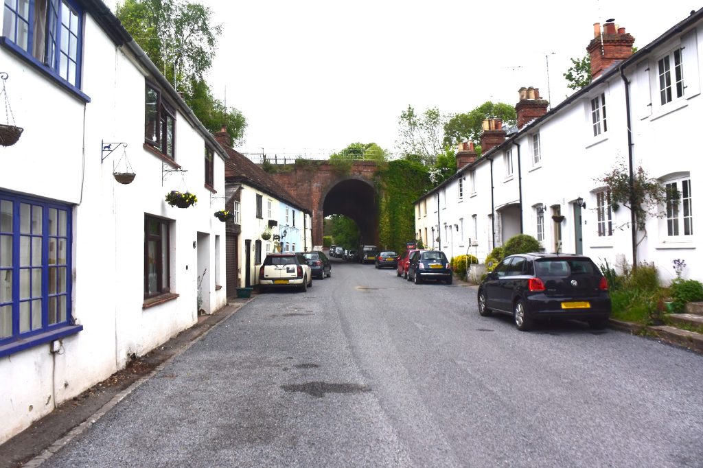 Old Basing, Hampshire The Street, looking north to the railway bridge